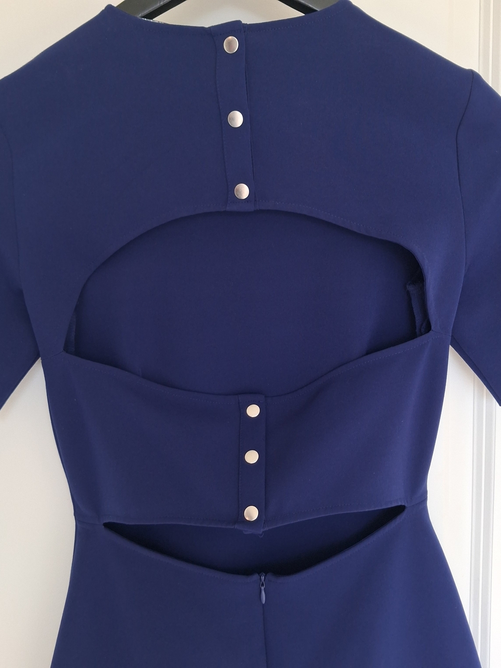 Zara Cobalt Blue Cutout Snap Back Mini Skater Dress, Small (S)